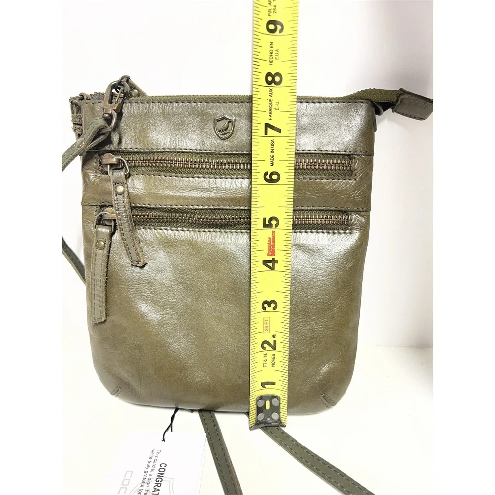COCHOR Olive Green Soft Leather Crossbody Purse Travel Bag Adjustable Strap NWT